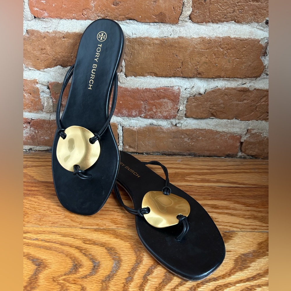 COPY - Tory Burch Black and Gold Platos Sandals